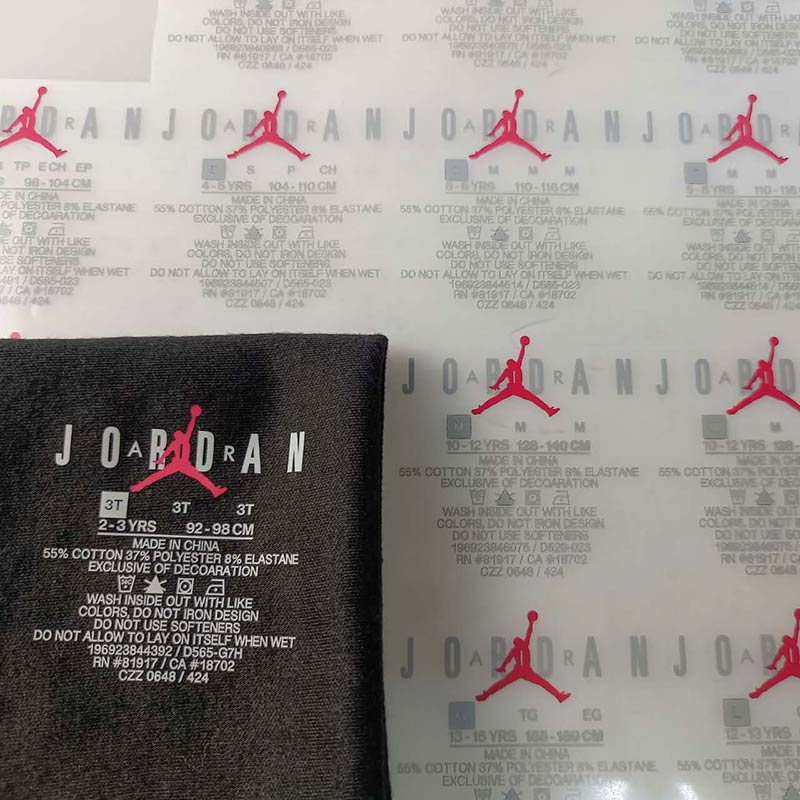 Custom Neck Size Tag-less Wash Care Label Heat Transfer Logos